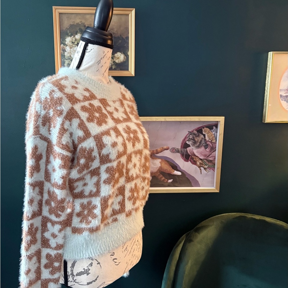 Kohl's Floral Checkered Sweater - Blue and Brown